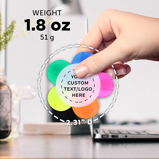 DISCOUNT PROMOS Custom Highlighters Set of 10/50/100, Personalized Bulk Pack Durable Chisel Tip Textbook Highlighters Handy and Easy to Store - Flower