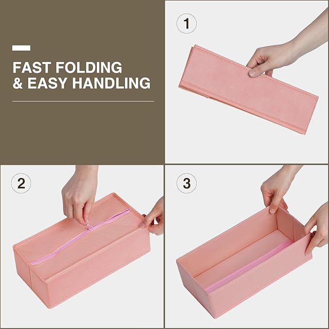 DIMJ Drawer Organizer for Clothing, 15 Pack Fabric Drawer Organizer Bins, Foldable Sock Organizer for Drawer, Dresser Organizer for Clothes, Socks, Bra, Tie (Pink)