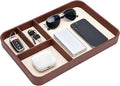 Leather Valet Tray, Stylish and Organized Multifunctional Tray, Nightstand & Desk Organizer, EDC Catchall for Keys Watch Jewelry Bedside Table Organizer