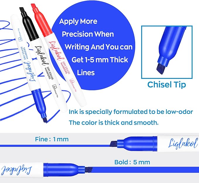 LiqInkol Dry Erase Markers Bulk 160 Pack 3 Assorted Colors, Chisel Tip Whiteboard Markers for Home and Office，Pens of 80 Black 40 Red and 40 Blue.