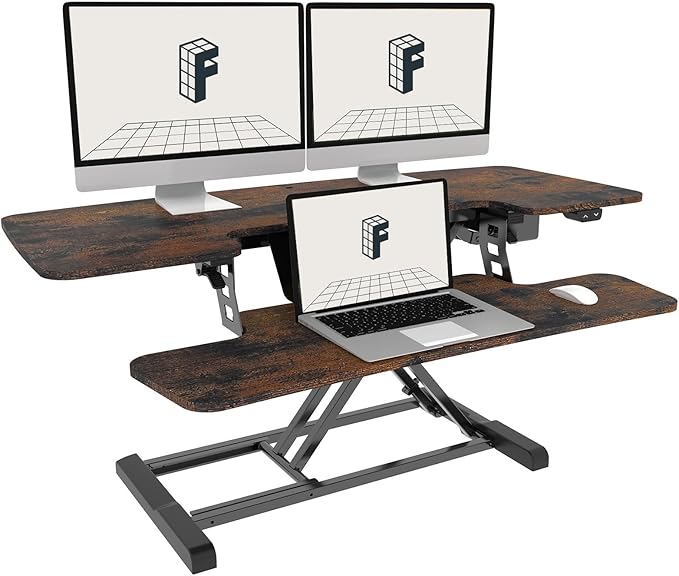 FLEXISPOT Electric Standing Desk Converter 42" Height Adjustable Desk 55 LBS Weight Capacity Motorized Stand up Desk Riser for Office Home,Rustic Color