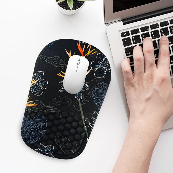 Ergonomic Mouse Pad with Wrist Support, Comfortable Memory Foam Mousepad with Massage Design and Non-Slip PU Base, Wrist Rest Mouse Pad for Office and Home, 12x8 Inch