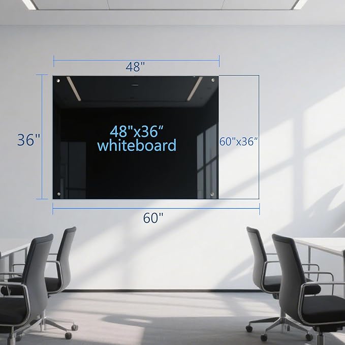 Glass Dry Erase Black Board - Magnetic Blackboard 60"X36" Frameless White Board Clear Glass Boards with Super Strong Magnets, Wall Mounted for Office, Classroom and Home