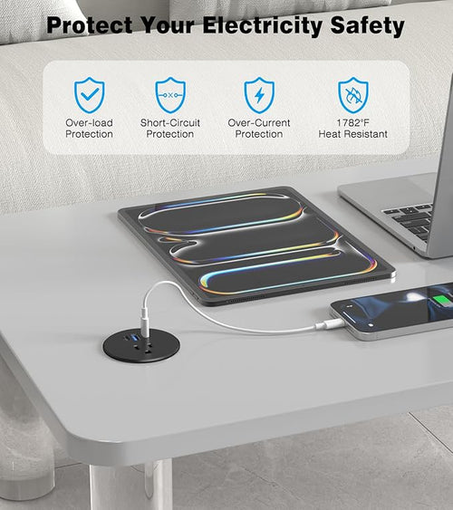 2 Pack Desk Grommet Power Outlet, 2.5 inch Desktop Recessed Outlet with 20W Fast Charging USB-C Port, Flush Mount Outlet for Conference Rooms, Office Tables, Furniture(ETL Listed)