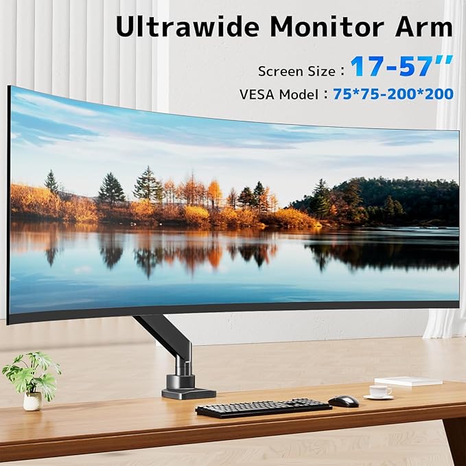 17-57 Inch Ultrawide Monitor Arm, up to 59.4 lbs, Heavy Duty Monitor Arm for Flat/Curved Display and TV, Steel Reinforcement Plate Included, VESA 75x75 to 200x200, PUTORSEN
