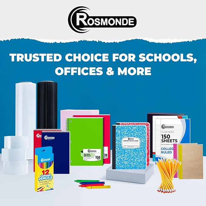Rosmonde 12 Pack Bulk Composition Notebook Wide Ruled, 200 Pages (100 Sheets), 9-3/4 x 7-1/2", Hard Cover Wide Ruled Notebook Bulk, Assorted Colors Composition Notebook For School, Colors May Repeat