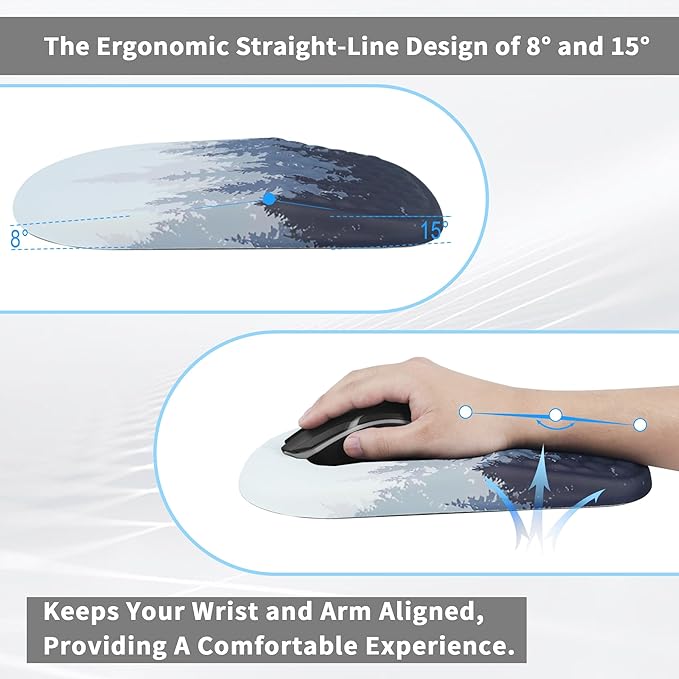 Ergonomic Mouse Pad with Wrist Support, Comfortable Memory Foam Mousepad with Massage Design and Non-Slip PU Base, Wrist Rest Mouse Pad for Office and Home, 12x8 Inch