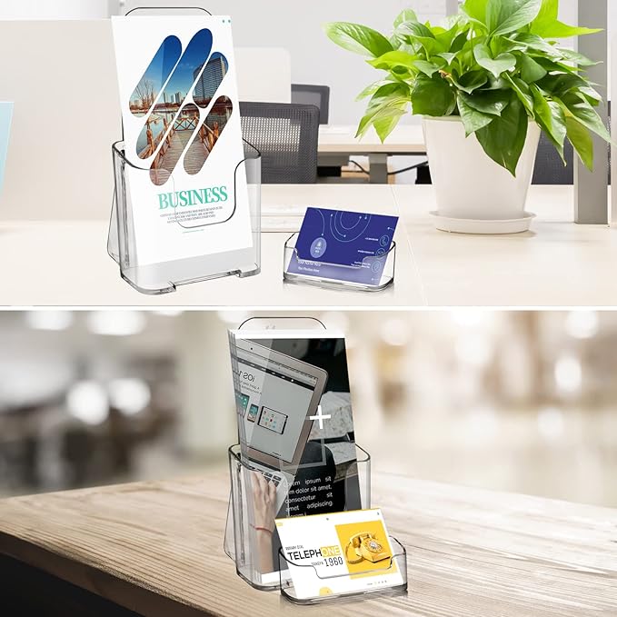 Zavekia Acrylic Brochure Organizer. 4 Inch Wide, Clear Countertop & Wall Mount Literature Holder (6 Pack)