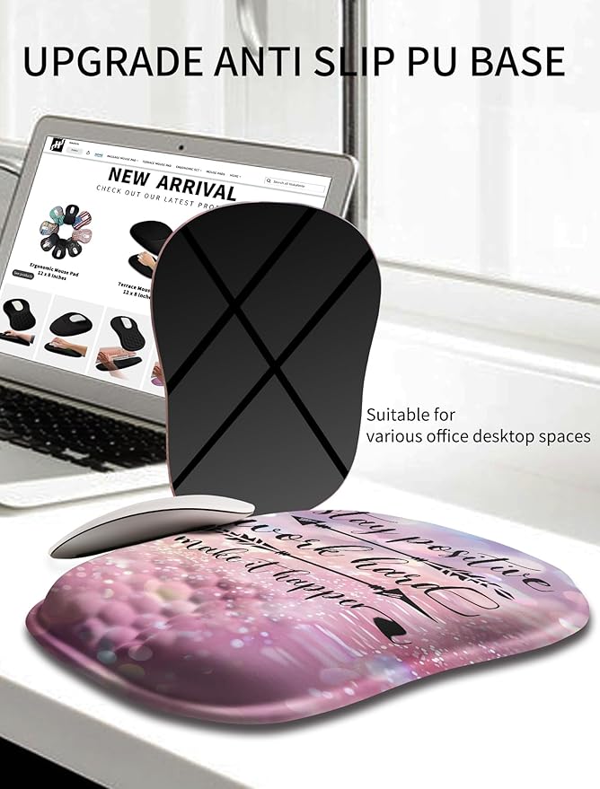 Hokafenle Ergonomic Wrist-hugging Mouse Pad Wrist Support, U-shaped Holding Wrist Rest Mousepad for Carpal Tunnel Pain Relief with Cushioned Memory Foam Slope Massage Bulge (10.2x8.3 in,Stay Positive)