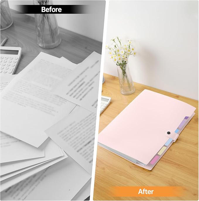 8 Pockets Expanding File Folder, Accordion File Organizer with Colorful Labels, Cute Folders for Documents, Portable File Folder Organizer for School Office Supplies, Letter Size, Pink