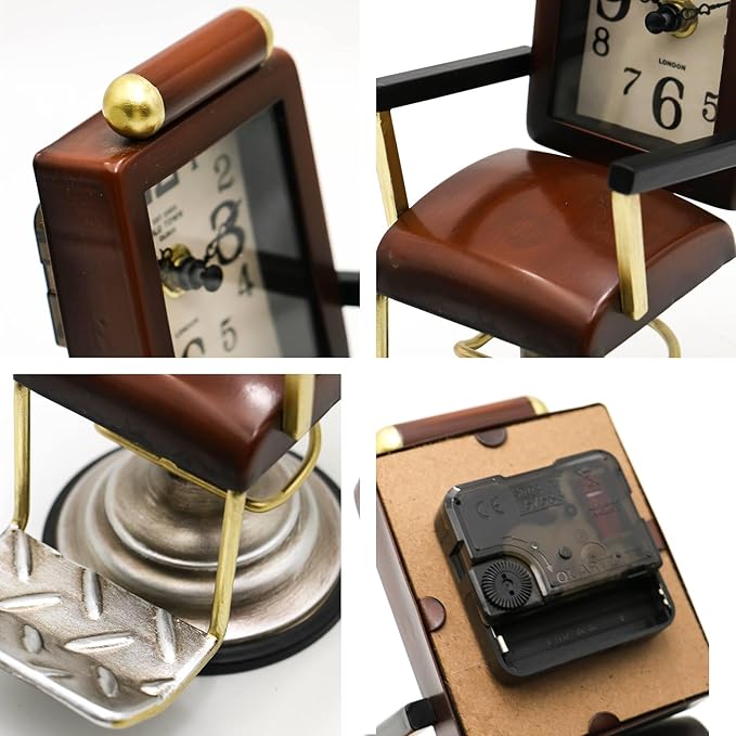 YOUKI Bronze Barber Chair Desk Clock,Hairdresser Hairstylist Gift Ideas,Unique Table Clock Battery Powered,Home Decor Ideal for Office Hotel Cafe Bedroom