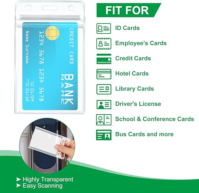 ID Card Holder with Lanyard 30Pcs Clear Vertical Name Tags ID Badge Holders and 30Pcs Flat Neck Lanyards for Cruise Ship Cards Work IDs Office School