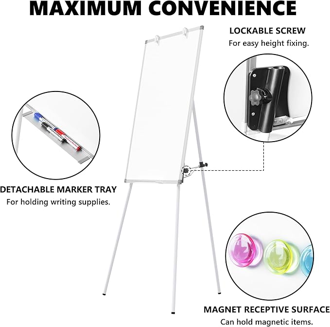 Easel White Board with Stand, 36" x 24" Magnetic Portable Dry Erase Whiteboard, 3' x 2' Tripod Height Adjustable Flip Chart Standing Easel for Office or Teaching Kids at Home & Classroom, Silver
