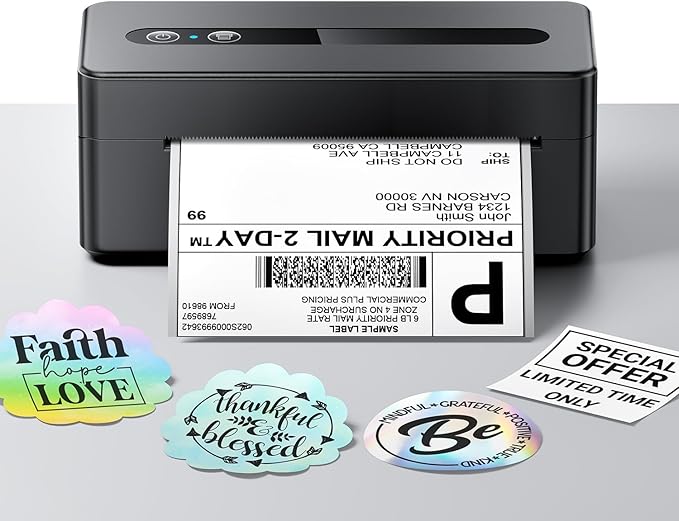 Bluetooth Thermal Label Printer, 300DPI 4X6 Shipping Label Printer for Small Business, Wireless Thermal Printer Compatible with Phone, iOS, Android, Windows, Mac, Amazon, Ebay, Shopify, Black