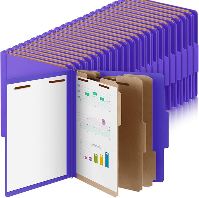 Skyygemm 48 Pcs Classification Folders Letter Size, 3 Divider Pressboard File Folder with Fasteners, Expanding File Organizer Bulk for Teachers, Clergy, Office, Church, Christmas Donations (Purple)
