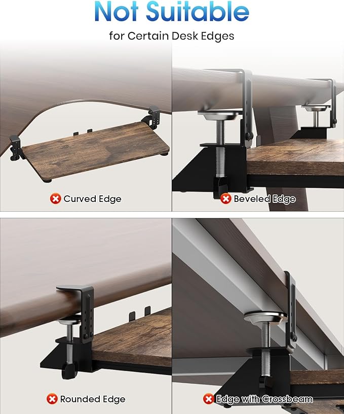 Small Keyboard Tray Under Desk, Pull Out Keyboard & Mouse Tray with Adjustable C-clamp, 20(25.9 Including Clamps) x 11.8 Inch Slide Out Computer Keyboard Drawer Mouse Tray for Typing, Brown