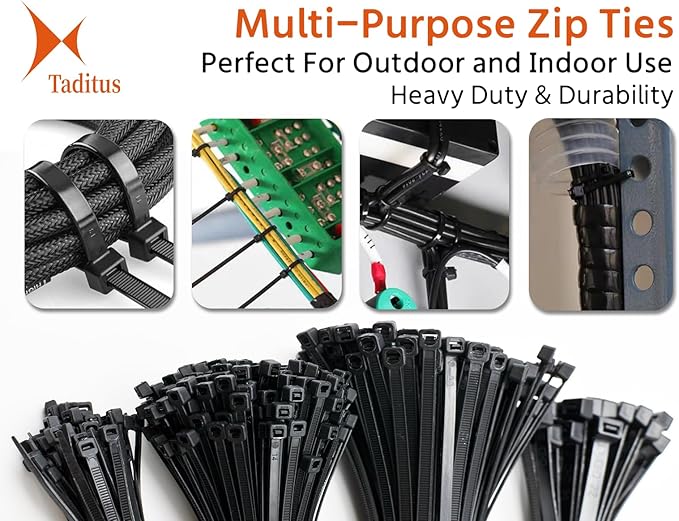 Zip Ties Heavy Duty Assorted Size, 4+8+12+16 Inch, 150 LBS Tensile Strength, 450 Pieces Pack, Self-Locking and Durable, for Indoor Outdoor Use, Black Nylon Cable Zip Ties