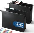Plastic High Capacity Hanging File Folders, Letter Size, 4" Expanding Accordion Pocket with Movable Dividers, Heavy Duty for Filing Cabinet, Insertable Tabs, 6 Pack