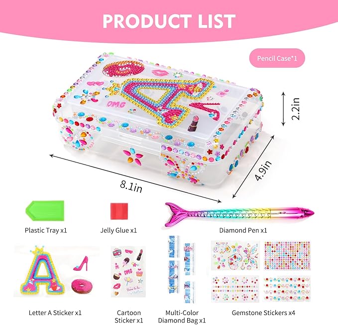 1PCS Clear Pencil Case, Plastic Pencil Box, Large Crayon Box, Craft Organizers and Storage, School Supplies for Boys and Girls with Stickers and Kit (Letter A Set)