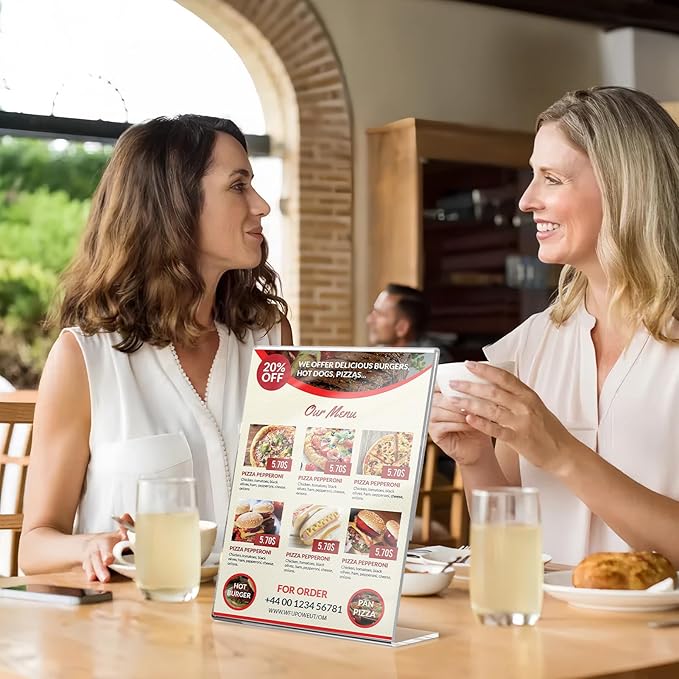 12 Pack Acrylic Sign Holder 8.5 x 11, Clear Desktop Acrylic Display Stands, L Shape Sign Holder, Plastic Flyer Stand for Displaying Posters Picture Flyers Menu