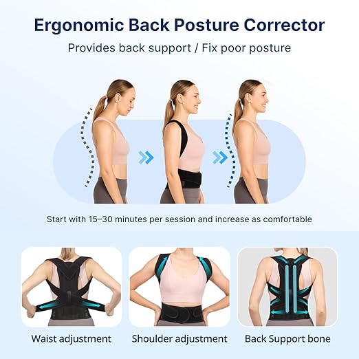 Adjustable Posture Corrector for Women & Men, Full Back Brace Support for Upper Back, Shoulder & Neck, Plus Size Back Brace for Posture & Lower Back Pain Relief (Gray, X-Large)