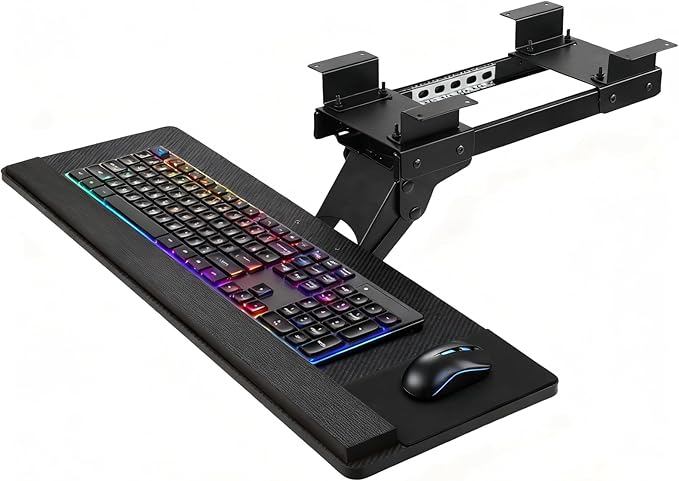 FAHKNS Keyboard Tray - Ergonomic Large Size Keypad Tray Holder， 360° Adjustable Slide Out Keyboard Tray Under Desk with Mouse Pad & Wrist Rest， Suitable for Office/Game/Home