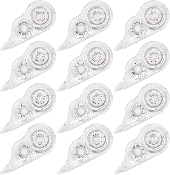 Unjoo White Correction Tape, Fast Clean and Easy to Use Tear-Resistant Tape, For school Supplies, Office (12pack, 5M/196, Tape Width 0.2in)