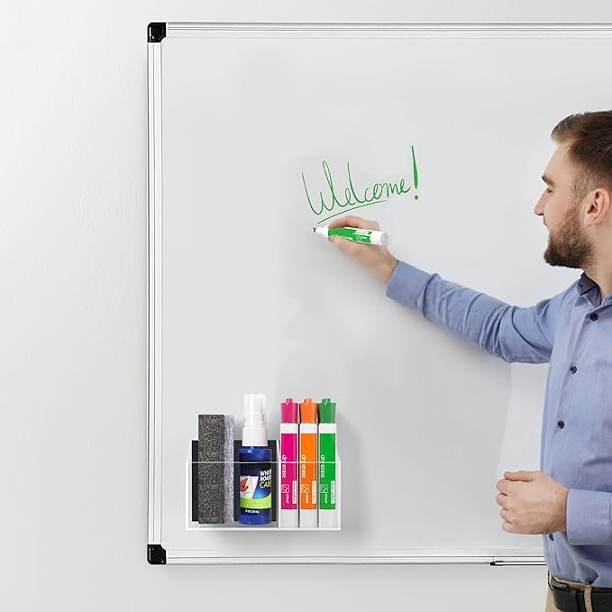 HBlife Magnetic Dry Erase Marker Holder for Whiteboard with 2 Compartments, Acrylic Wall Mount Magnet Pen Pencil Holder for Refrigerator, Locker Organizer Accessories for Classroom Office, Clear