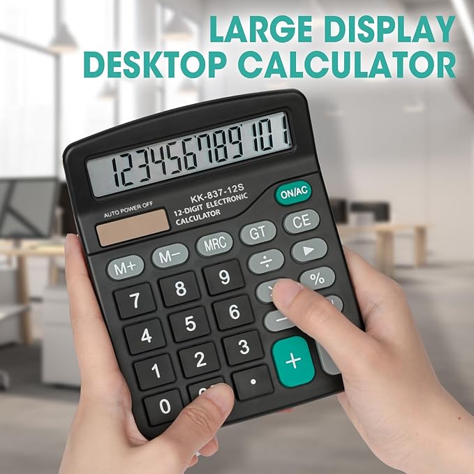 2 Pack Calculator Bulk, 12 Digits Calculators Desktop with Large LCD Display and Sensitive Butto, Solar and Battery Dual Power, Desk Calculator