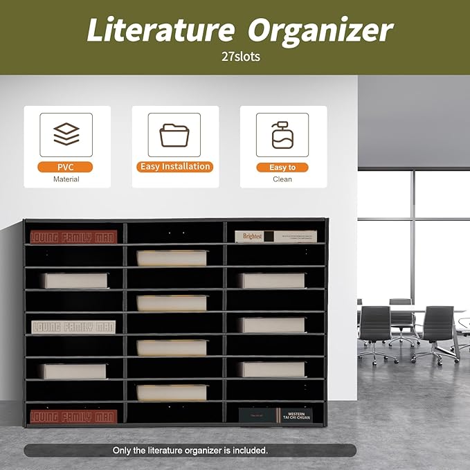 Literature Organizer - 27 - Slot Desktop File Sorter & Mail Center, Paper Storage Cabinet for Home, School & Office (Black)