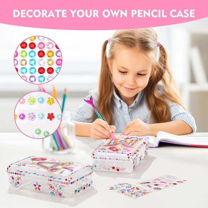 1PCS Clear Pencil Case, Plastic Pencil Box, Large Crayon Box, Craft Organizers and Storage, School Supplies for Boys and Girls with Stickers and Kit (Letter M Set)