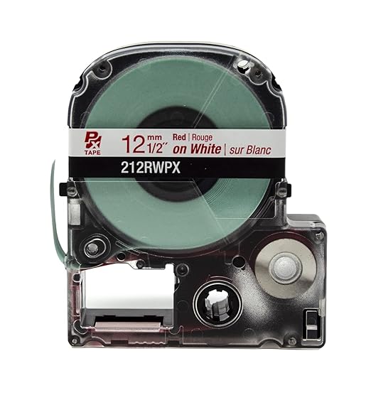 Epson LABELWORKS 212RWPX Genuine PET (Polyester) Tape Cartridge - Red on White Label Maker Tape - 1/2" (12MM) Wide, 30'