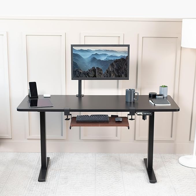 VIVO Small Keyboard Tray, Under Desk Pull Out with Extra Sturdy C Clamp Mount System, 20 (26 Including Clamps) x 11 inch Slide-Out Platform Drawer, Dark Walnut Top, Black Frame, MOUNT-KB05ES-D