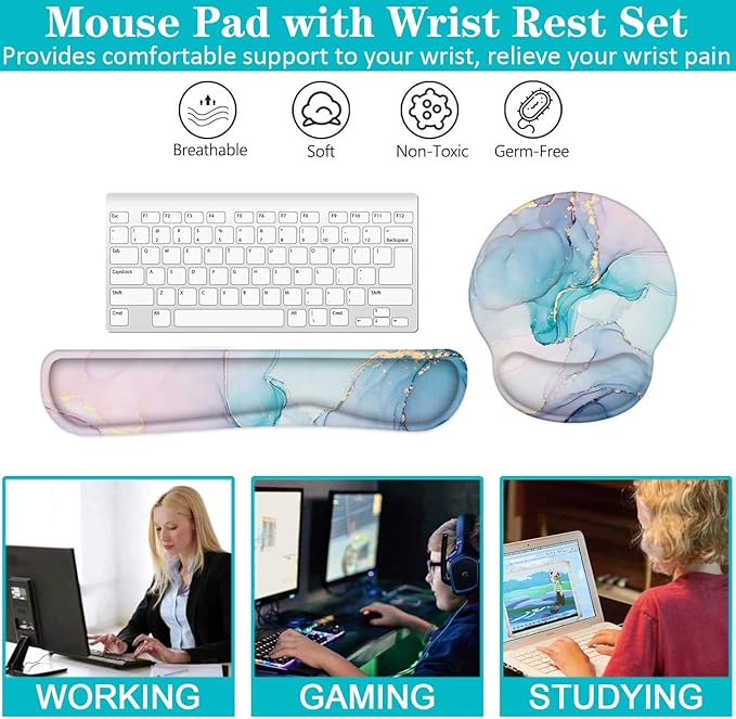 LATEEFAH Mouse Pad with Wrist Rest, 3-in-1 Gaming Mouse Pad, Keyboard Wrist Rest, Ergonomic Memory Foam Mousepad with Wrist Support for Computer Keyboard