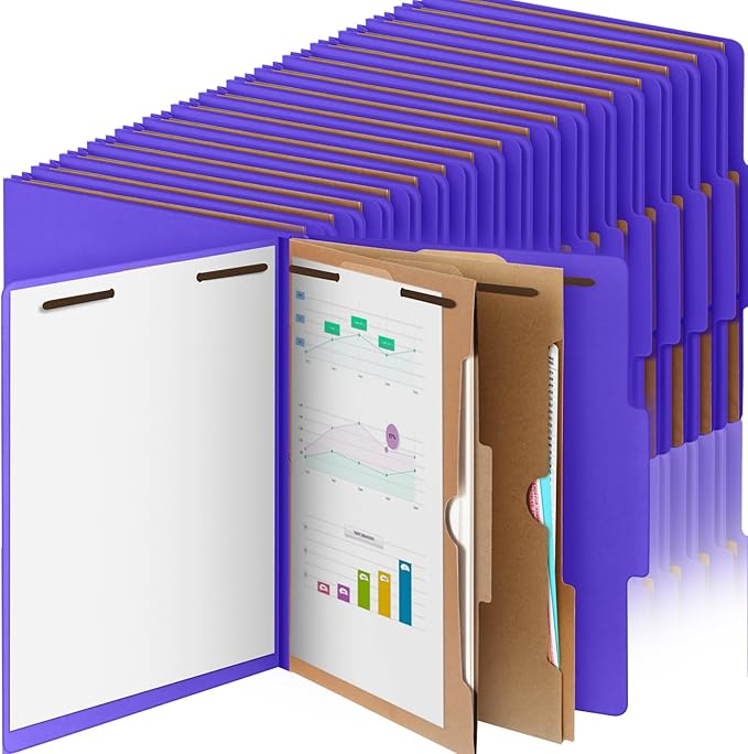 Skyygemm 36 Pcs Classification Folders Letter Size, 2 Pocket Dividers Pressboard File Folder with Fasteners, Expanding File Organizer Bulk for Teachers, Clergy, Office, Church, Christmas (Purple)