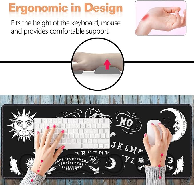 Ergonomic Keyboard Wrist Rest and Mouse Pad Wrist Rest Set, Large XXL Gaming Mousepad 31.5"x 11.8", Memory Foam, Easy Typing Pain Relief, Multifunctional Desk Mat for Office & Home, Ouija Board