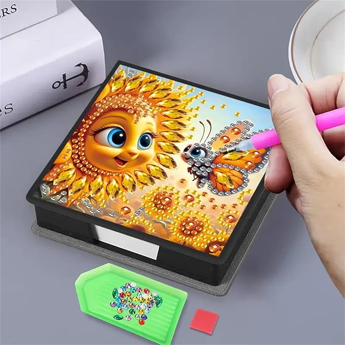 Sunflower Diamond Painting Kit Note Box,Memo Paper Storage Box Diamonds Art,Sticky Note Holder Diamond Art,Diamond Painting Memo Pad For Office Desk. (Sunflower)