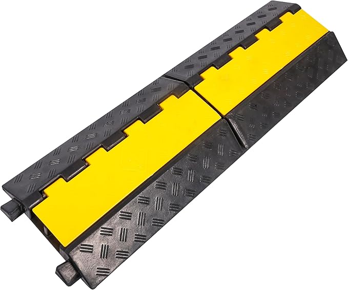 Rubber Cable Ramp Cable Protector Ramps Wire Hose Protective 2 Channel Traffic Rubber Plastic Cord Cover Speed Bump for Asphalt Concrete Gravel Driveway Outdoor, 1 Pack