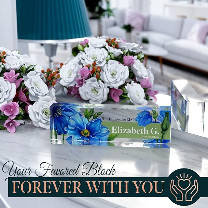 Personalized Name Plate, Custom Name Plates, 2 x 8 Inches, Thick Crystal-Clear Acrylic, Gift Box, Office Desk Decor