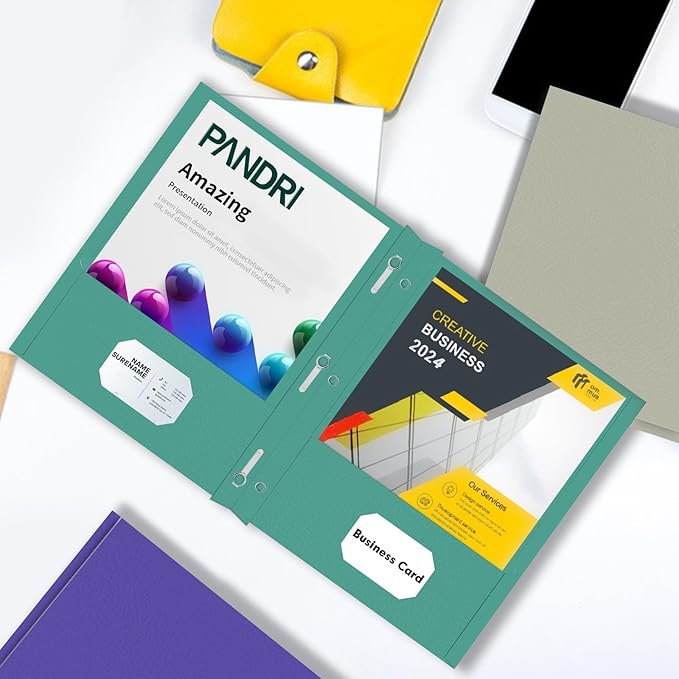 Two Pocket Folders, PANDRI 30 Pack Two Pocket Folders with Prongs, Designed for Office and Classroom, Assorted 5 Dark Colors 2 Pocket 3 Prong Folders