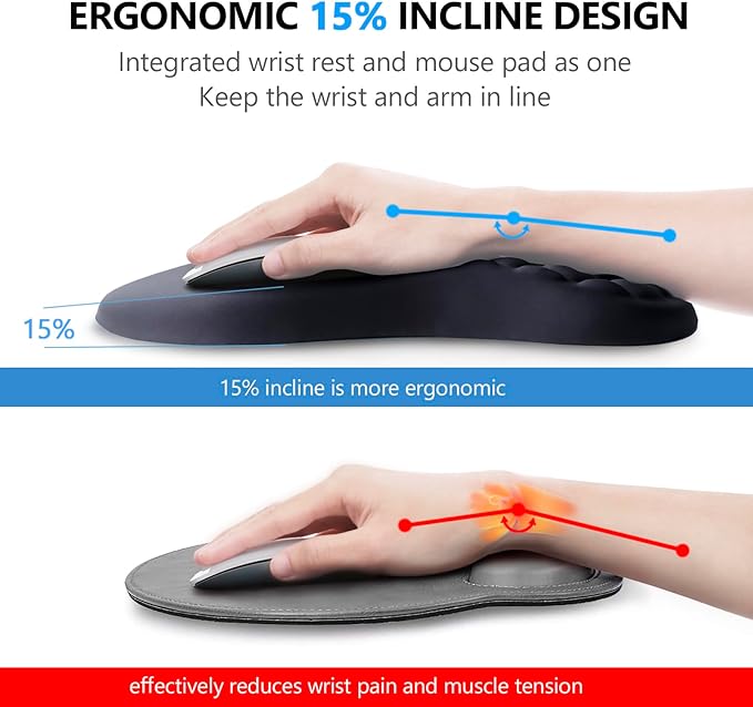 Mouse Pad Wrist Support, Laokiiy 2 in1 Keyboard Wrist Rest+ Ergonomic Mouse Pad, Non-Slip Wrist Rest for Computer Keyboard, Made Easy Typing & Relieve Wrist Pain（Black