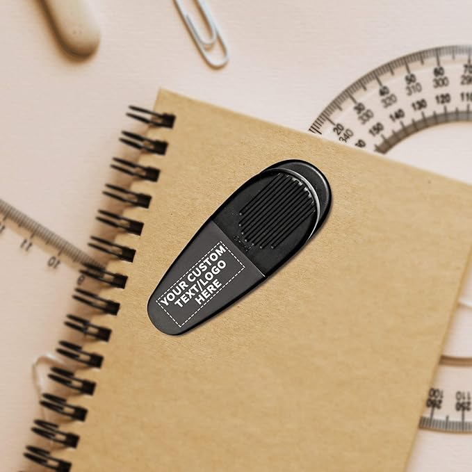 10 Magnetic Memo Holders Set - Customizable Text, Logo - Large Clip, Plastic - Black