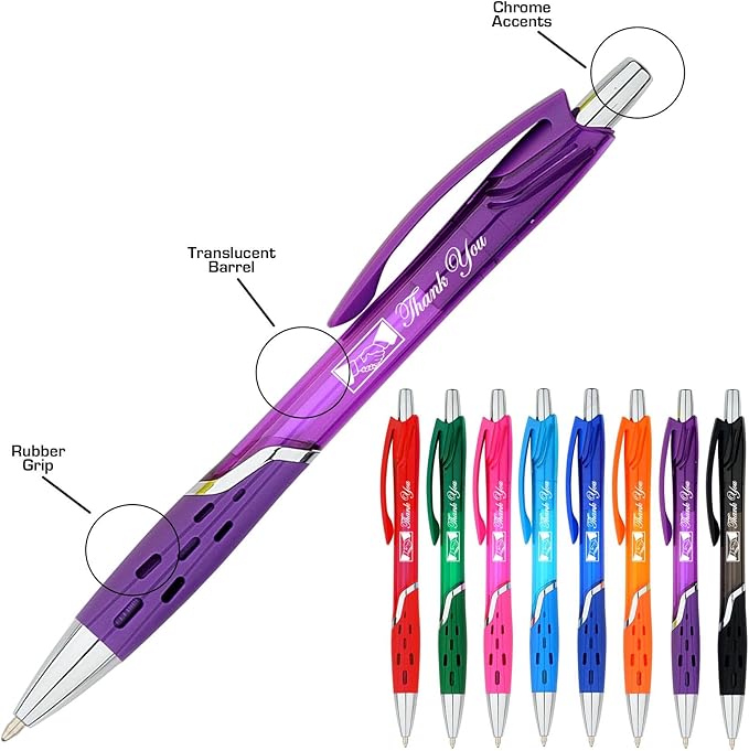 SyPen Personalized Ballpoint Pens With your Custom Logo or Text-300 Pack Bulk-for Businesses, Parties, and Events, Custom Printed, Vivid Colored Translucent Barrel, Click Pens, Black Ink, Orange Pens