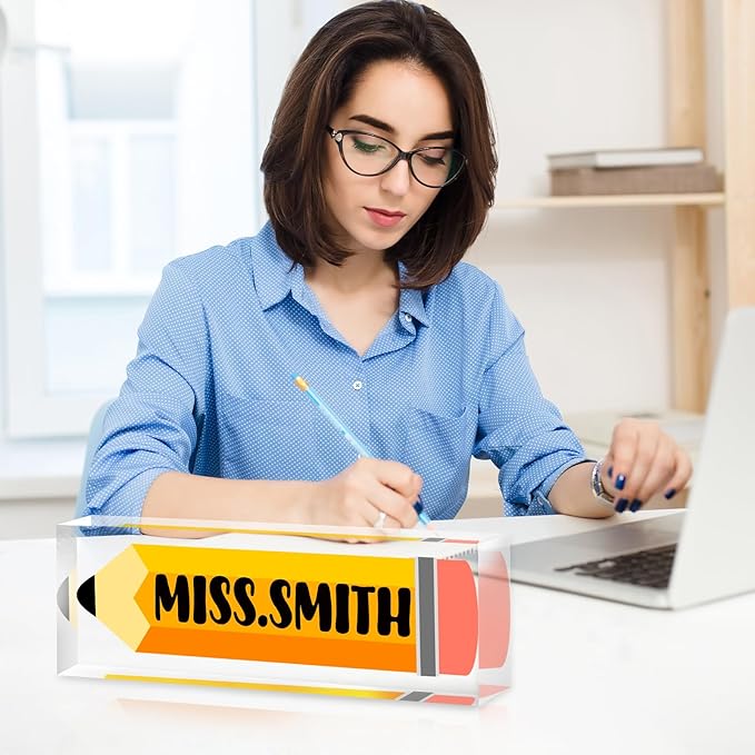 Custom Name Plate for Desk, Personalized Desk Name Plate on Clear Acrylic Glass, Appreciation Gifts for Teacher Employee Boss Coworkers Nurse, Office Desk Accessories for Women Men (Apricot)