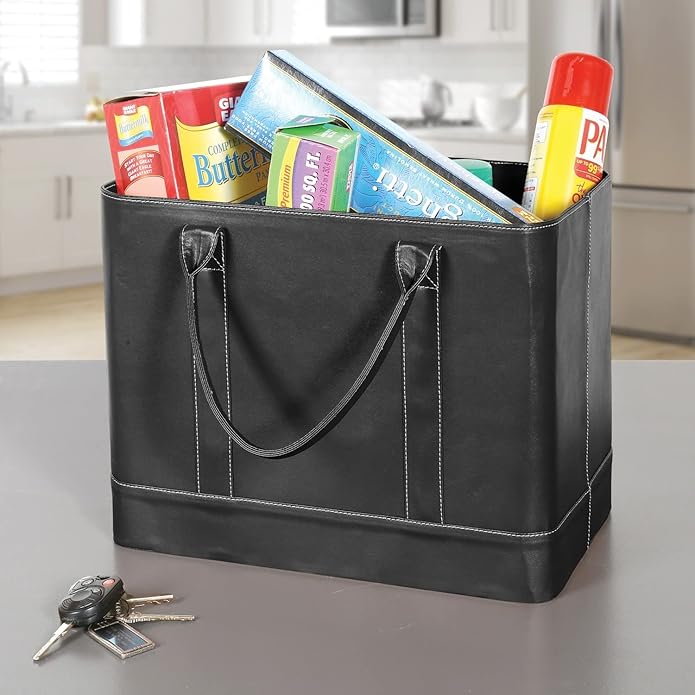 HOME DISTRICT Chic File Organizer Tote - Important Document Organizer Bag, Portable File Box with Handle, Black
