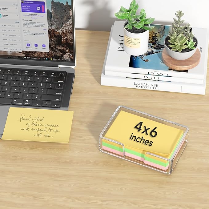 Sticky Note Holder, Crystal Clear Acrylic Notepad Holder 4x6 in Self-Stick Note Dispenser Office Desk Accessories, Memo Pad Holder Organizer for Classroom School Supplies