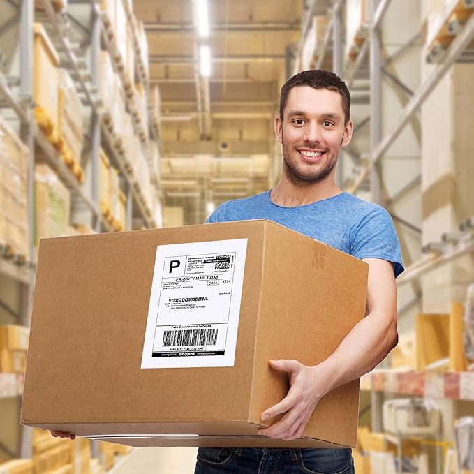 InpourPack Half Sheet Self Adhesive Shipping Labels, 8.5" x 5.5" Address Labels Laser/Ink Jet White Blank Shipping Labels (2000 Sheets/4000)