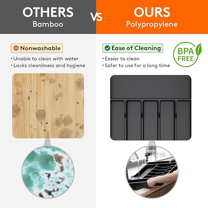 Lifewit Silverware Drawer Organizer, Expandable from 15.4 to 27 inches, Utensil Tray for Kitchen, Adjustable Cutlery Holder, Plastic Flatware Storage for Spoons Forks Knives, Extra Large, Black