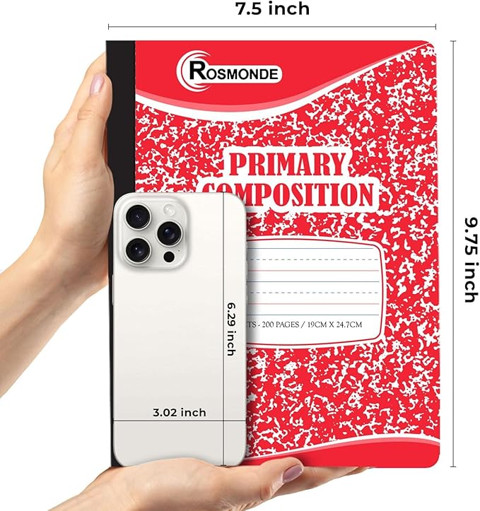 Rosmonde Mega Pallet (5000 Pack) Assorted Marble Composition Notebook, 100 Sheets (200 Pages), 9-3/4 x 7-1/2, Primary Ruled With Drawing, Grades K-2, Bulk School Supplies, 4-7 Days Transit