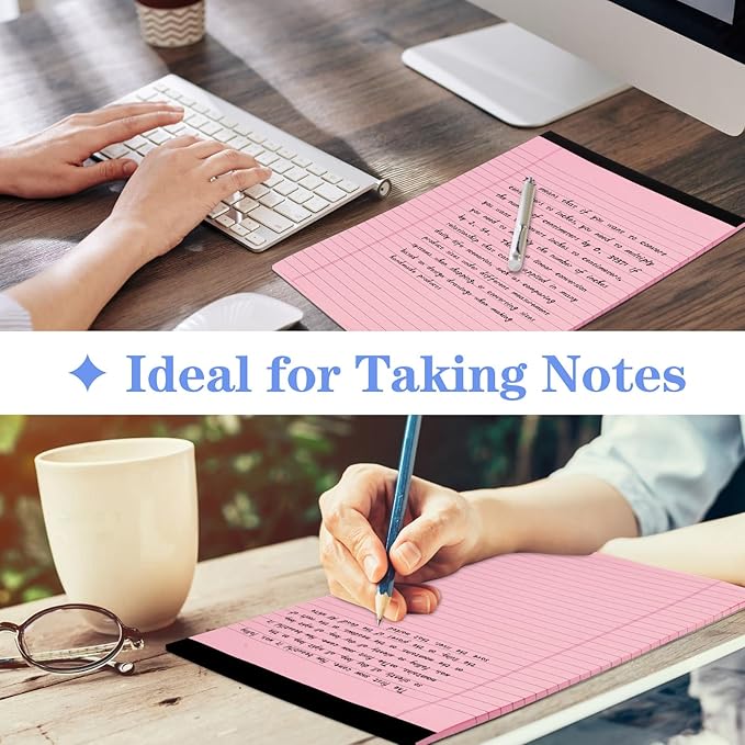 WINKIO Colored Legal Pads, 3 Pack Writing Pads 8.5 x 11 inch, Micro Perforated Notebooks with Sturdy Back, Wide Ruled, 30 Sheets Per Writing Pad for School, College, Office, Professional (Pink)